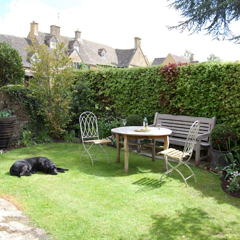 Have your morning coffee with your furry friend in the private garden