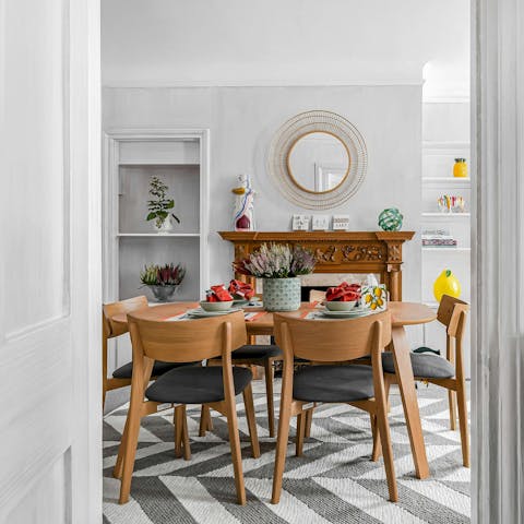 Gather in the characterful dining space for a group dinner