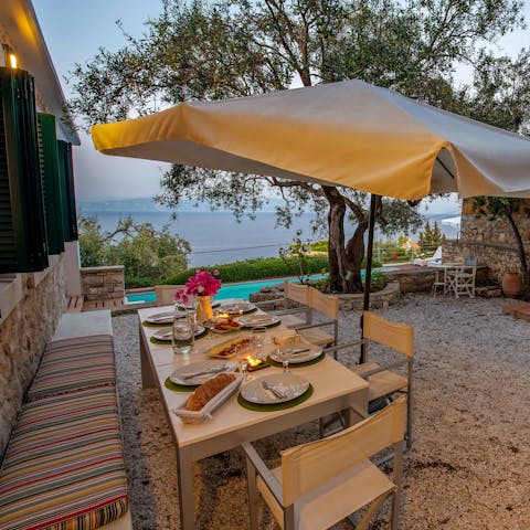 Serve up a Greek-inspired feast at the alfresco dining area