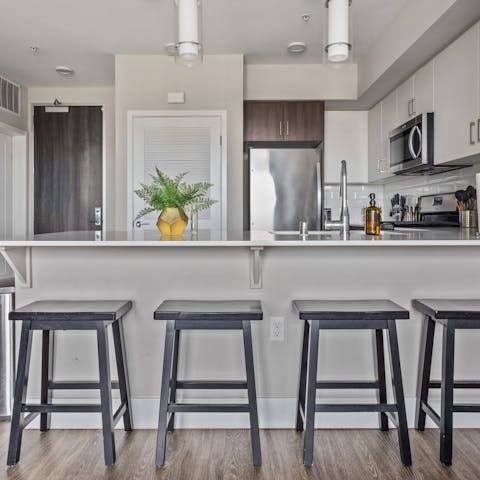 Set up for the day with a light breakfast at the stylish breakfast bar