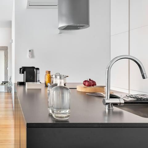 Gather around the kitchen island for a group cooking session