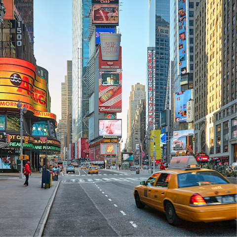 Hop on the subway and make your way over to the bright lights of Times Square