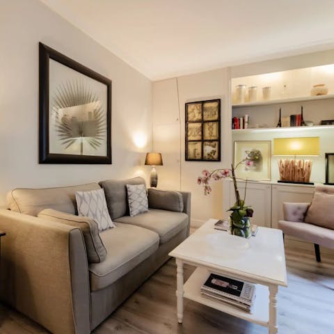 Lounge around in the warm and welcoming living room