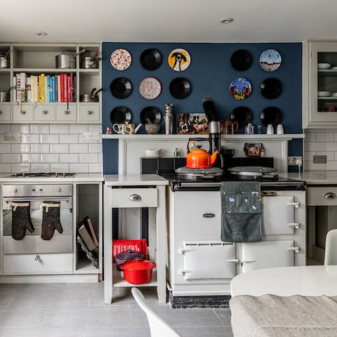 Flick through the recipe books and cook a lip-smacking meal in the kitchen's Aga