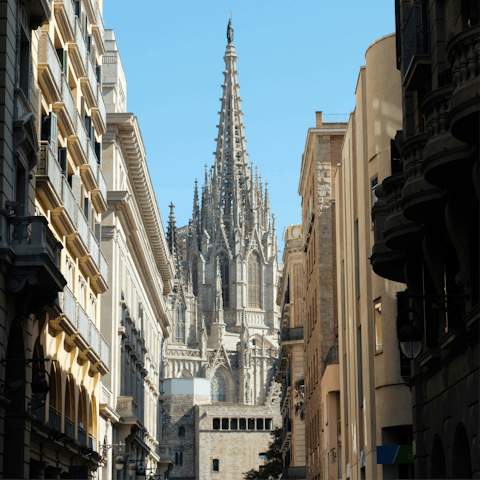 Admire the Cathedral of Barcelona, twenty minutes on foot