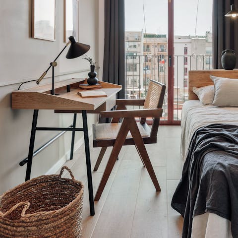 Check your work emails at the desk in the bedroom