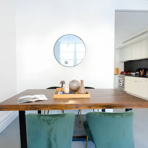Serve up American-style pancakes for breakfast in the chic dining area