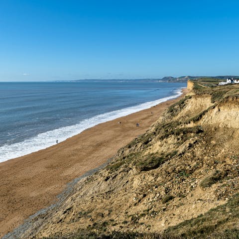 Drive 6 miles to Bridport and explore the Dorset coast