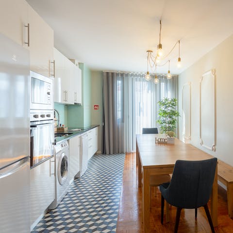 Try your hand at Portuguese cooking in the light-filled kitchen