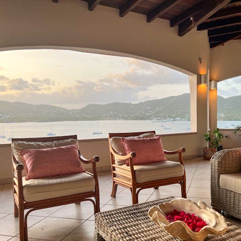 Enjoy the sunset over the bay from the outdoor lounge