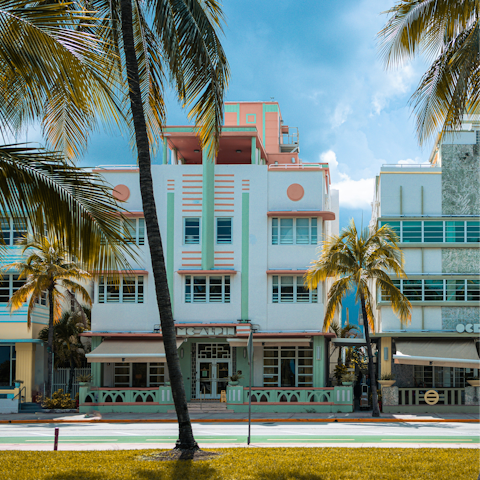Visit the iconic Ocean Drive, fourteen-minutes away by car