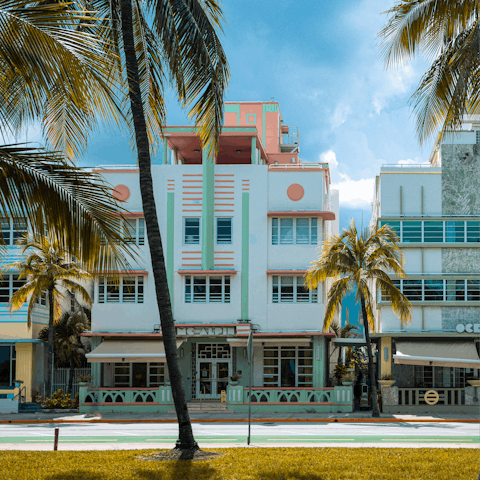 Visit the iconic Ocean Drive, fourteen-minutes away by car