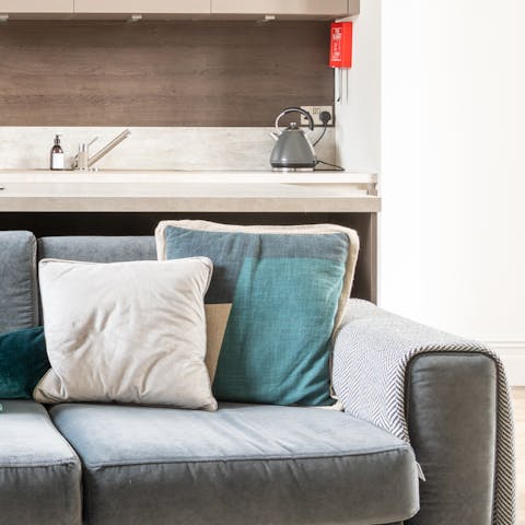 Spend a luxurious morning on the sofa with a hot cup of coffee and a good book
