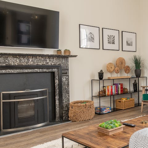 Curl up by the wood-burning fire on cooler evenings