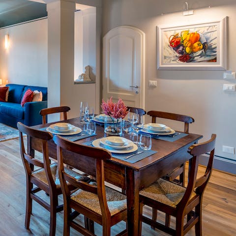 Sit down to an Italian-inspired feast at the antique dining table