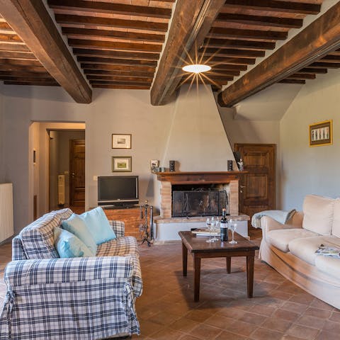 Kick back and relax in the farmhouse-style living room