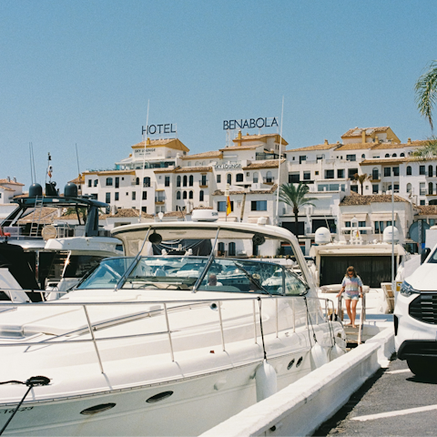 Drive fifteen minutes to Puerto Banús for luxury shopping