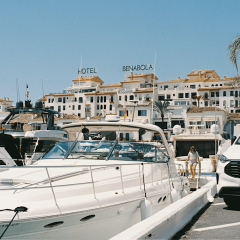 Drive fifteen minutes to Puerto Banús for luxury shopping