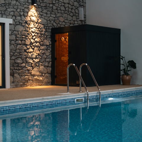 Take a dip in the indoor pool or relax in the private sauna