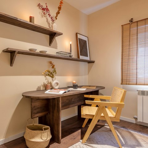 Work from home at the desk in the small study off the kitchen