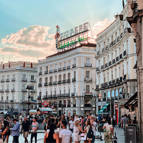 Take the metro from Ríos Rosas station and be in Puerta del Sol in ten minutes