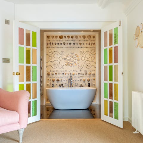 Unwind with a relaxing soak in the master bath