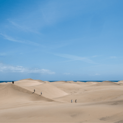 Visit the breathtaking Maspalomas Dunes, no more than a twenty-five-minute drive