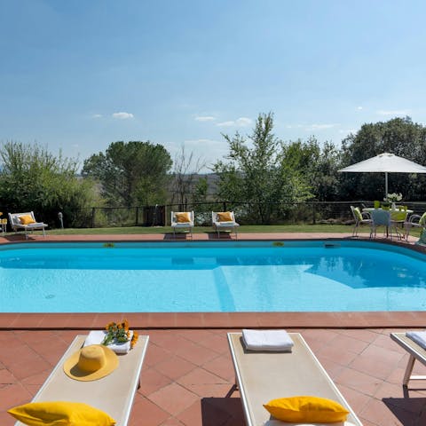 Cool off from the Italian sun in the private pool surrounded by oak and cypress trees