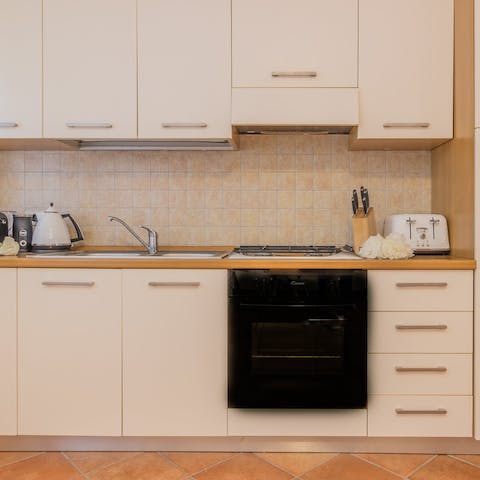 Whip up some traditional polenta in the well-equipped kitchen