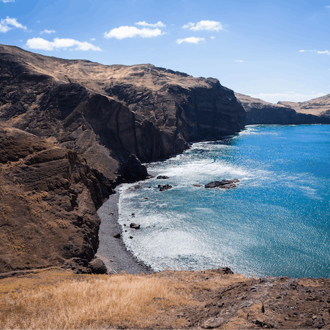 Discover the majestic coastline of Madeira from hills of Arco Da Calheta
