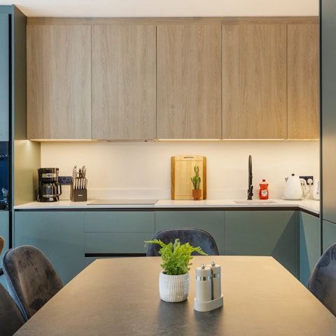 Rustle up quick meals at home in the stylish kitchen