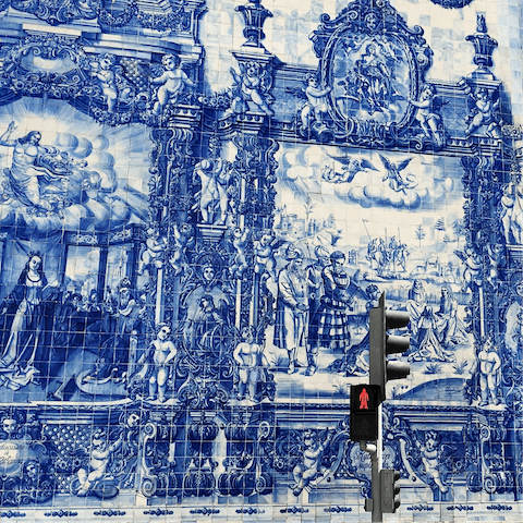 Take in the blue and white beauty of the Chapel of Souls, a thirteen-minute walk away