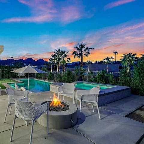 Gather for lingering sunset drinks around the fire-pit