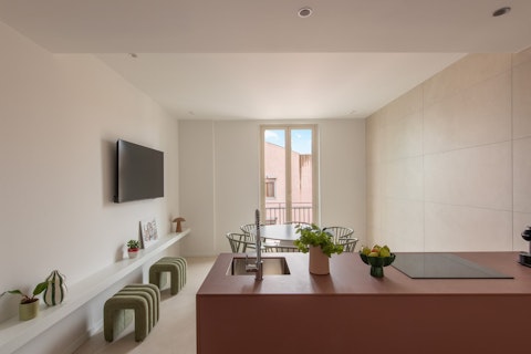 Cook and gather in a bright space with pastel accents