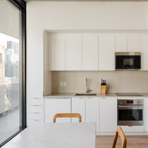 Start your days with coffee and croissants at the dining area