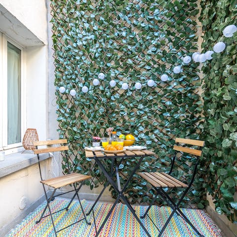 Enjoy fresh coffee and croissants on the private terrace