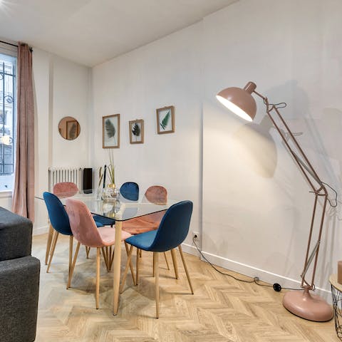 Discuss the day's adventures at the dining table of an evening