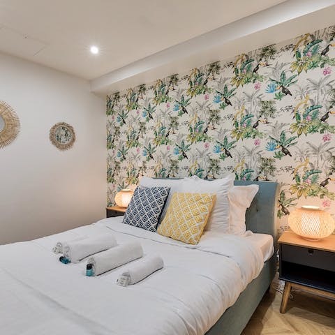 Sleep in style with funky feature walls in every bedroom