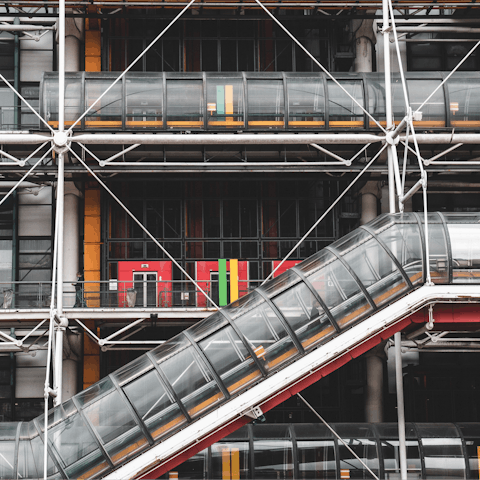 Wander the sprawling exhibits at The Centre Pompidou, a fourteen-minute walk from the apartment