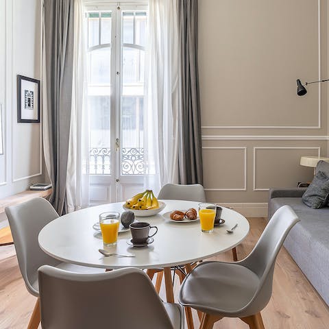 Sit down for breakfast in the light-filled dining area