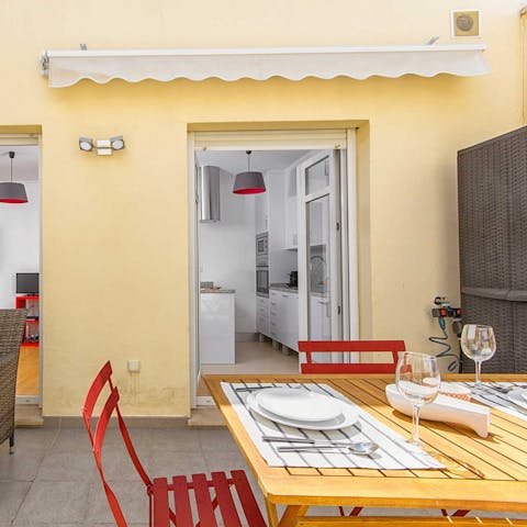 Enjoy a breakfast of Spanish tortilla and café con leche alfresco