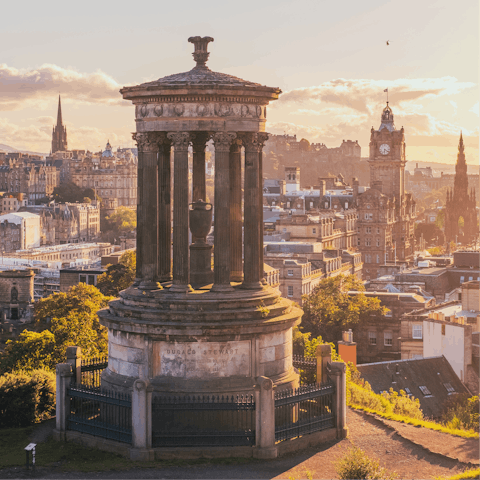 Climb to the top of Calton Hill, a fourteen-minute walk away,  for spectacular views over Edinburgh