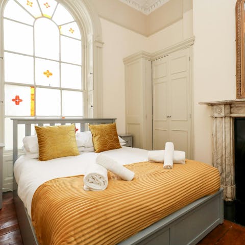 Get some rest in the characterful bedroom after a busy day in Dorset