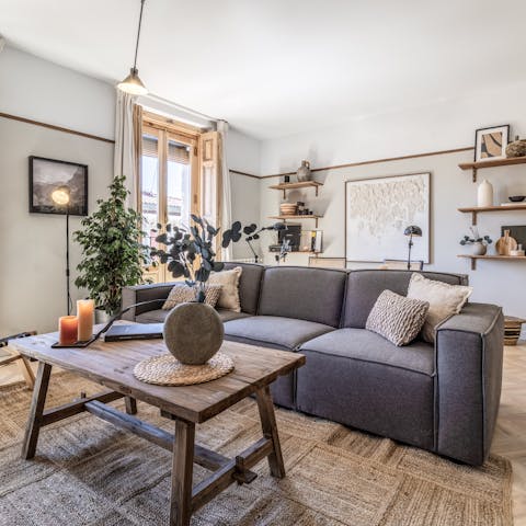 Relax on the sofa and sip a milky coffee before heading out for the day