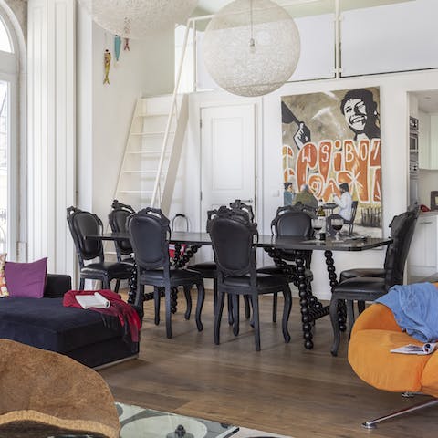 Gather your ensemble for a feast around the grand dining table