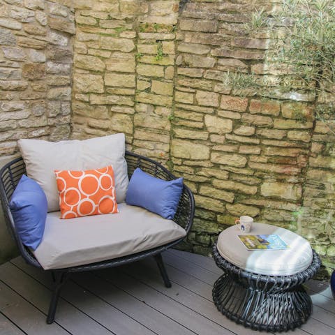 Enjoy a cup of coffee on the small patio