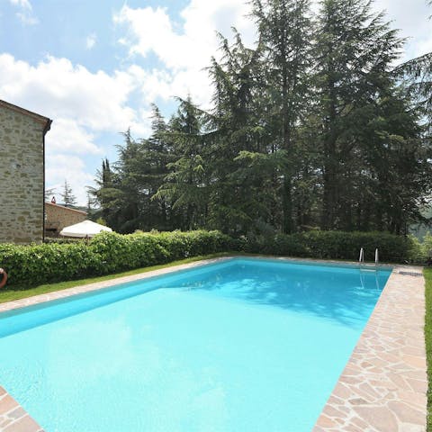 Swim in the communal pool as the quiet of nature surrounds you