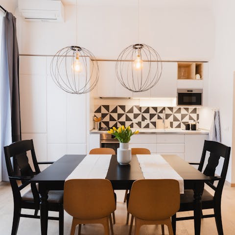 Gather at the table for coffee and cornetti to start the day