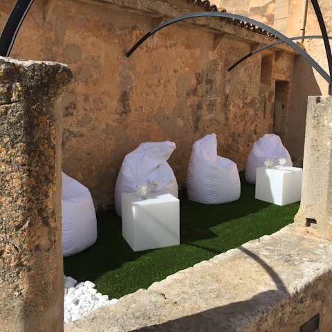 Discover seating nooks tucked away in the ruins of old farm buildings