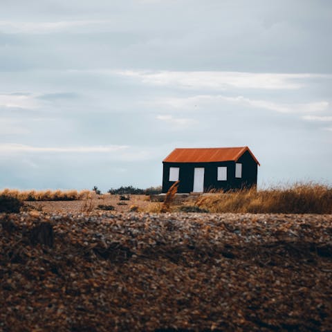 Visit Rye Harbour Nature Reserve with its famous red-roofed hut